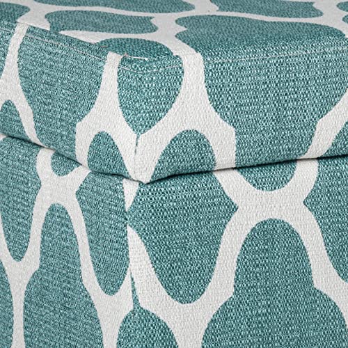 HomePop Large Upholstered Rectangular Storage Ottoman Bench with Hinged Lid, Teal Blue Geometric - color: Teal Blue Geometric