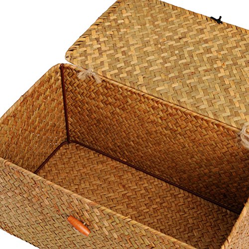 DOKOT Rectangular Handwoven Seagrass Small Storage Basket with Lid for Shelves and Home Organizer Bins,S (10.2"x5.5"x4.3"H), Natural - size: S (10.2"x5.5"x4.3"H)
