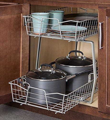 ClosetMaid 14 in. Pull Out Cabinet Organizer, 2 Tier, Heavy Duty, Slide Out Pantry Shelves Drawers for Kitchen, Bathroom, Nickel - color: Nickel, size: 14-Inch Two Tier