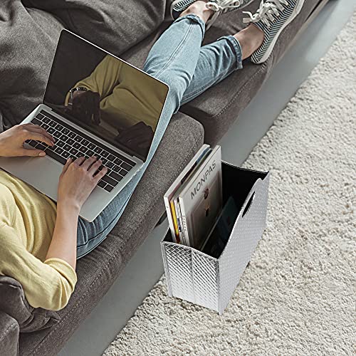 HofferRuffer Magazine Basket Holder, Foldable Magazine Rack, Document File Holder Organizer, File Folder, Newspaper Storage Bin Organizer for Home or Office (Silver) - color: Silver