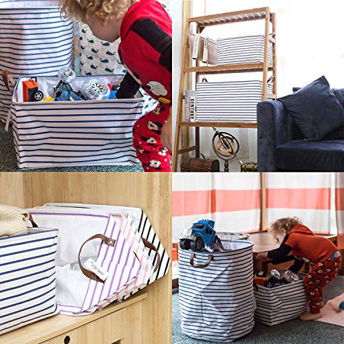 Hinwo 31L Large Storage Bins, Closet Organizers and Storage, Shelf Baskets, Foldable Clothes Storage Baskets with Handles, Containers for Clothing, Blanket, Towels, Toys, Bedding (Navy Stripe) - color: Navy Stripe, size: 16.5" / 31L / 1-Pack