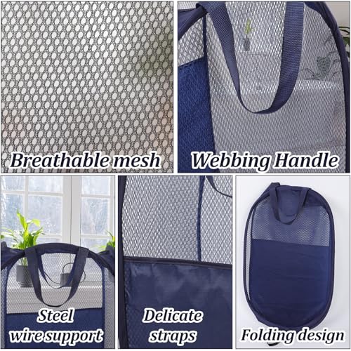 6Pcs Pop up Hampers for Laundry Foldable Mesh Laundry Hamper Baskets with Sturdy Handles Pop up Hamper Dirty Clothes Baskets for Bedroom College Dorm Travel Storage (Black/White/Blue) - color: Black-6PCS