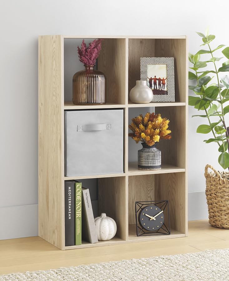 Whitmor 6 Cube Bookcase Storage Organizer, 3 Tier Stackable MDF Bookshelf, Open Storage Display Shelf, Storage Cabinet for Living Room, Bedroom, Home, Office, 23.9" L x 11.7" W x 35.5" H, Sonoma Oak - color: Sonoma Oak, size: 6 Cube, 24"L x 11.6"W x 35"H