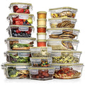 Razab 35 Pc Set Glass Food Storage Containers with Lids - Meal Prep Airtight Bento Boxes BPA-Free 100% Leak Proof (15 lids,15 glass & 5 Plastic Sauce/Dip Containers) - color: Gold