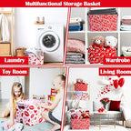 Geelin 3 Pcs Valentines Day Storage Baskets Red and White Heart Valentines Basket for Gifts Collapsible Waterproof Canvas Bin Organizer with Handles for Book Closet Shelf Nursery Decor - style: Valentine Red and White
