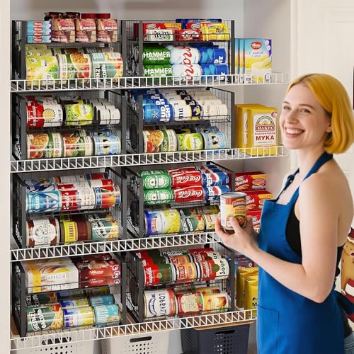 JKsmart 2-Tier Stackable Rack Organizer for Pantry, Adjustable Dispenser Holds Up to 120 Cans, Storage Holder for Various Ounces of Canned Drinks, Black, 4 Pack - size: 2-Tier - 4 Pack