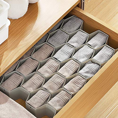 Poeland Drawer Divider Organizer Adjustable DIY Grid Honeycomb Drawer Divider for Underwear Belt Scarf Socks Gray - color: Grey