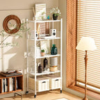 Folding Shelves No Assembly, 5 Tier Heavy Duty Foldable Storage Shelves with Wheels, 220LBS Per Shelf Metal Collapsible Rack for Garage Pantry, White - color: White/5-tier