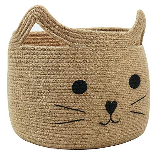 Large Woven Jute Rope Storage Basket, Baby Laundry Basket Organizer for Toys, Blanket, Clothes, Towels, Gifts | Pet Gift Baskets for Cat, Dog - 15.7" L×11.8" H - color: Jute, size: 15.7"W x 11.8"H