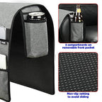 Sofa Armrest Organizer Couch Remote Holder, Sofa Caddy Bedside Organizer Recliner Armchair Accessory for iPad Tablet Phone Magazines in Home Bedroom Office Hotel, 5 Pockets with Font Side Drink Holder