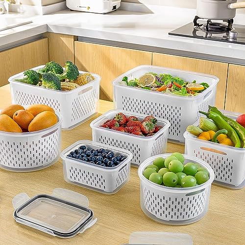 Freshmage Fruit Storage Containers for Fridge with Removable Colander, Airtight Food Storage Container, Dishwasher Safe Produce Saver for Refrigerator, Keep Berry Fruit Fresh Longer 4 pcs Small Clear - size: Small