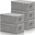 Soaoo 5 Pcs Fabric Storage Bins with Zipper Lids and Handle 15 x 10 x 6'' Rigid Collapsible Washable Wardrobe Storage Boxes Stackable Foldable Closet Organizer Containers Cubes, Gray