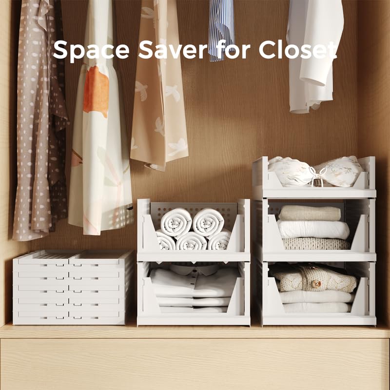 Pinkpum 5 Pack Stackable Plastic Storage Closet Organizers and Storage Bins Drawer Shelf Storage Container for Wardrobe Cupboard Kitchen Bathroom Office White - color: White