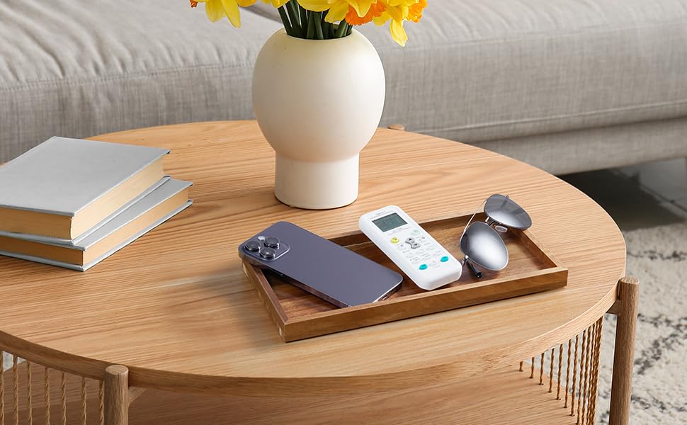 ALELION 11.7" Bathroom Vanity Tray for Counter - Acacia Wood Decorative Tray for Toilet Tank Makeup Perfume Jewelry Catchall Coffee Table - Wooden Kitchen Countertop Organizer for Soap Dispenser - color: Acacia, size: 6" x 0.8" x 11.7"