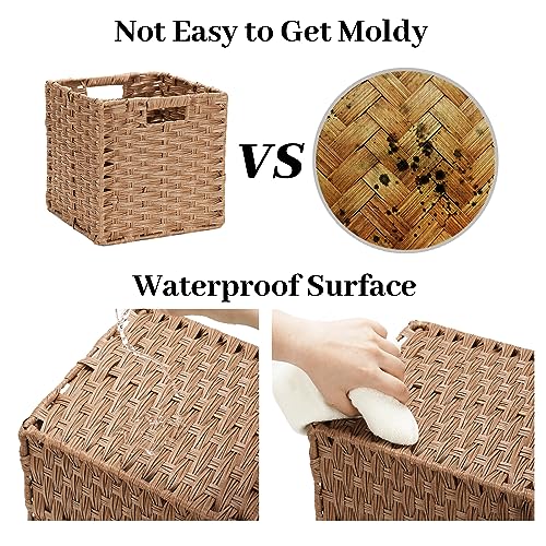 DULLEMELO Wicker Storage Cubes - Foldable Wicker Baskets Set of 4, 11x11x11 inch for Organizing Closet, Clothes, Toys - Brown - color: Woven-Brown, size: 11"-4 pack
