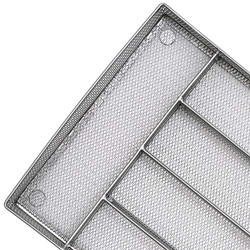 JANE EYRE Drawer Organizer, Cutlery Tray Silverware Flatware Storage Divider for Kitchen, Mesh Wire with Non-slip Foam Feet, 5 Component, Silver - color: Silver
