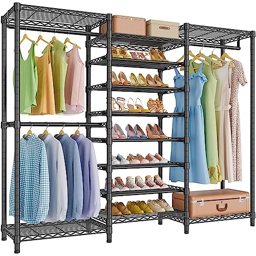VIPEK S3 Heavy Duty Garment Rack Freestanding Clothes Rack Closet Storage Organizer Large Wardrobe with 6-Tier Shoe Rack, Hanging Rod, Adjustable Shelf, 68.9" L x 15.7" W x 76.4" H, Black - color: Black, style: S3