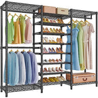 VIPEK S3 Heavy Duty Garment Rack Freestanding Clothes Rack Closet Storage Organizer Large Wardrobe with 6-Tier Shoe Rack, Hanging Rod, Adjustable Shelf, 68.9" L x 15.7" W x 76.4" H, Black - color: Black, style: S3