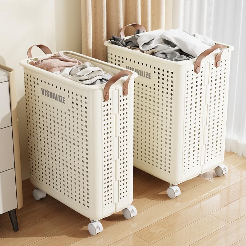 BOHOIDEE Large Foldable Laundry Hamper with Wheels and Handle, Collapsible Rolling Laundry Basket, Versatile Portable Storage Basket for Laundry/Bathroom