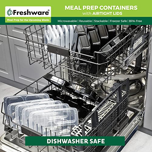 Freshware Meal Prep Containers 21 Count (Pack of 1), 3 Compartment with Lids, Food Storage Containers, Bento Box, Stackable, Microwave/Dishwasher/Freezer Safe (24 oz) - size: 3-COMP-21PK