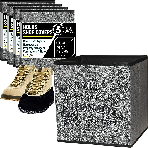 Life Charge Shoe Covers Box - Real Estate Agent Supplies Asking Guests to Please Cover Shoes - Disposable Shoe Bootie Holder For Realtor Listings & Open Houses - Indoor Use | 5 Pack Grey & Black - color: Grey and Black, size: 5