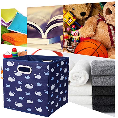 Fabric Cube Storage Bins Whale10.5x 10.5 x 11 in Foldabe Navy Blue Storage Cubes Folding Cloth Storage Cubes Boxes Collapsible Cube Inserts Storage Baskets Drawer for Cube Organizer Closet QY-SC11-6 - color: Navy Blue-Whale(Set of 6)