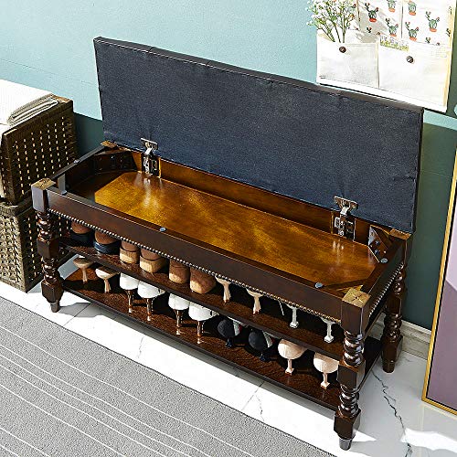 LEILISI Shoe Bench, Wood Storage Bench with Cushion Seat, Shoe Rack with Hidden Storage Space for Entryway Living Room Bedroom Hallway (Walnut, 39.4'') - color: Walnut, size: 39.4