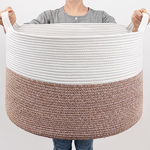 Goodpick Large Storage Basket, 83L Dorm Room Essentials, Blanket Woven Rope Basket for Living Room, Baby Blanket Storage, 21.7 x 13.8 inches - color: Mele, size: 21.7x21.7x13.8 Inch (Pack of 1)