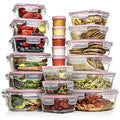 Razab 35 Pc Set Glass Food Storage Containers with Lids - Meal Prep Airtight Bento Boxes BPA-Free 100% Leak Proof (15 lids,15 glass & 5 Plastic Sauce/Dip Containers) - color: Pink