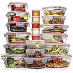 Razab 35 Pc Set Glass Food Storage Containers with Lids - Meal Prep Airtight Bento Boxes BPA-Free 100% Leak Proof (15 lids,15 glass & 5 Plastic Sauce/Dip Containers) - color: Pink