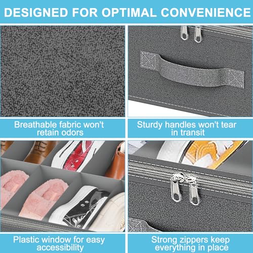 Under Bed Shoe Storage Organizer for Closet, 32 Pairs Sturdy Underbed Shoe Storage Boxes Bins Container Foldable Shoes Storage with Handles & Clear Window for College Dorms Light Grey, Set of 2 - color: Light Grey