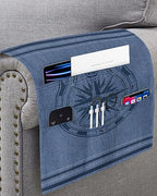 Sofa Armrest Organizer Bedside Caddy, Nautical Compass Non Slip Couch Remote Control Holder for Recliner, Navy Blue Striped Coastal Compass Arm Chair Caddy with Pocket for Magazine, Phone, 13"x35" - size: 13x35 in