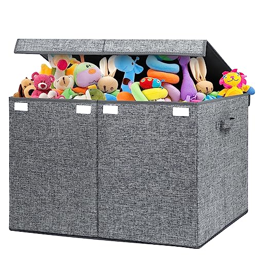 122L Large Toy Chest Box with Lid, Foldable Toy Storage Organizer Bin Boxes with Removable Divider for Kids, Boys, Girls, Nursery, Playroom, 26"x17" x17"(Linen Gray) - color: Extra Large Grey