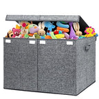122L Large Toy Chest Box with Lid, Foldable Toy Storage Organizer Bin Boxes with Removable Divider for Kids, Boys, Girls, Nursery, Playroom, 26"x17" x17"(Linen Gray) - color: Extra Large Grey