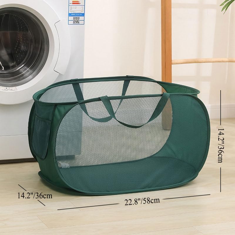 4 Piece Popup Mesh Laundry Basket Durable Handles Collapsible Laundry Baskets Folding Clothes Pastic Hamper for Laundry Room College Dorm (Beige) - color: Beige