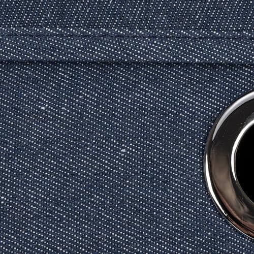 Household Essentials Collapsible Cotton Blend Storage Box with Lid and Metal Grommet Handle, Set of 2, Denim - color: Denim, size: 2 Count
