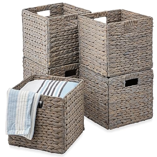 Best Choice Products 13x13in Pack of 5 Cube Storage Baskets, Water Hyacinth Multipurpose Collapsible Organizers, Handwoven Laundry Totes for Laundry, Living Room, Kids Room & Nursery - Gray - color: Gray, size: 13x13in