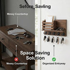 Wall Key and Mail Holder, Mail Organizer with 5 Metal Key Hooks, Selected Tung Wood, 11.8 x 6.7 inches, Includes mounting Hardware (Brown) - color: Brown