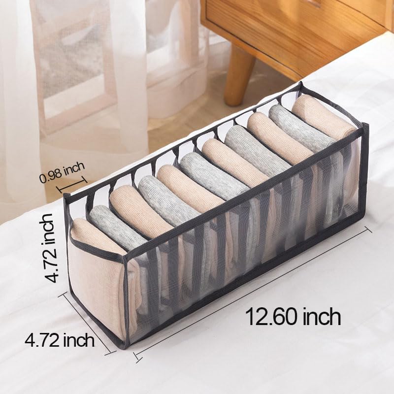 Socks Drawer Organizer Dividers, Foldable 11 Cell Drawer Organizers, Mesh Clothing Organizer Box for Socks Underwear,White - color: White