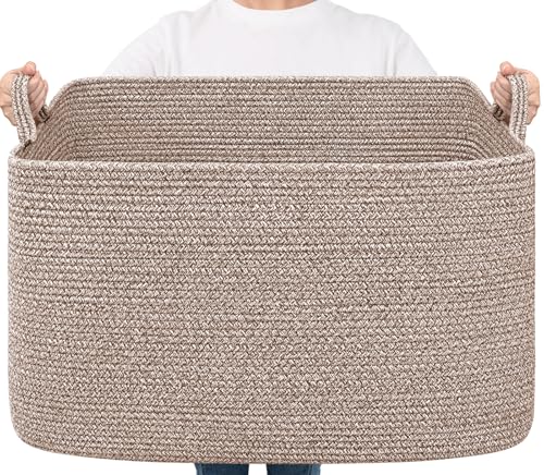 Goodpick Blanket Basket, Woven Baskets for Storage, Extra Large Storage Basket for Clothes, Toys, Dirty Clothes Basket for Laundry, Living Room, 23.6" x 15.7" x 13.8", Brown, 85L - color: Brown, size: X-Large(23.6"L x 15.7"W x 13.8"H)
