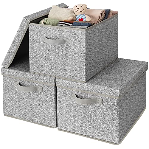 GRANNY SAYS Fabric Boxes with Lids, Storage Bins with Handles, Shelf Bins for Organizing, Extra Large Storage Boxes for Linens Clothes, Decorative Storage Containers, Gray, 3-Pack - color: Ash Gray, size: Large