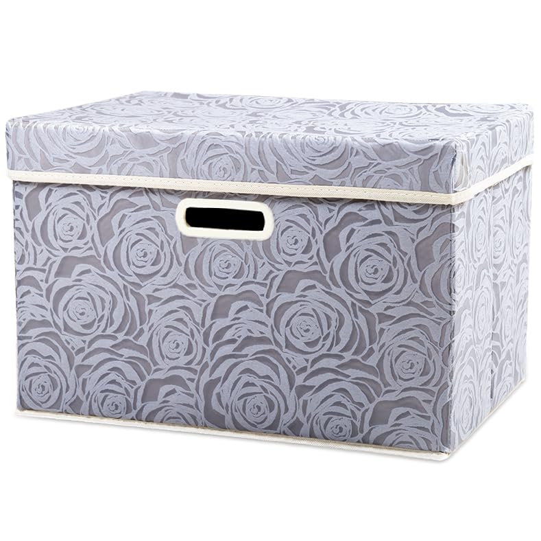 PRANDOM Collapsible Storage Boxes with Lids Fabric Decorative Storage Bins Cubes Organizer Containers Baskets with Cover Handles Divider for Bedroom Closet Living Room 14.9x9.8x9.8 Inch 1 Pack - color: Gray, size: Medium(1-Pack)