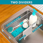 Over The Kitchen Sink Caddy Sponge Holder Organizer Drying Rack Expandable for Sponge Brush Soap Dish Cloth Rag 14.5" to 22", Stainless Steel - size: 14.5" to 22"