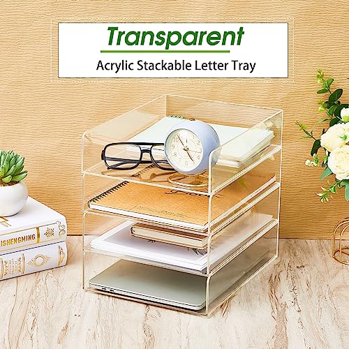 Harloon 4 Tier Paper Organizer Letter Tray Acrylic Desk File Organizer Heavy Duty Stackable Documents Clear Letter Paper Holder Sorter Office Tray for A4, Office Classroom Home File Pad Notebooks - color: Transparent, size: 12 x 9.3 x 2.7 Inches