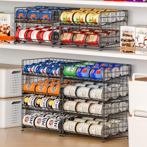 JKsmart Adjustable Can Rack Organizer, Stackable Can Storage for Kitchen Pantry Cabinet, 2-Tier Can Holders for Food, Multifunctional Can Dispenser for Snacks Soda-3 Pack - color: Black-3 pack, size: 2 Tier