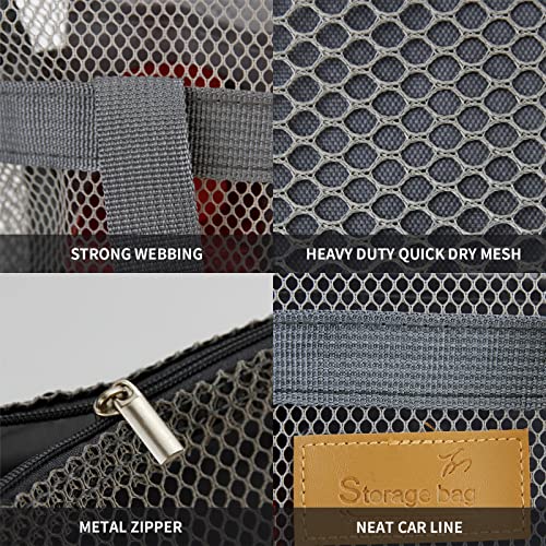 TOPASION Mesh Shower Caddy Bag Portable Hanging Toiletry and Bath Organizer with Zipper for Travel, Gym, Camping, College Dorms, Beach - color: Grey