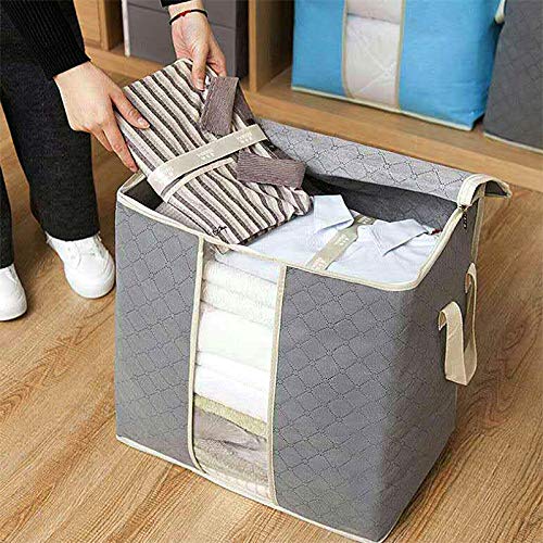 Szxc 2 Pack Foldable Erect Storage Bags Under Bed Closet Organizer 18 x 11 x 19 inch (L x W x H) - for Quilt Blanket Pillow Clothes Bedding - Clear Window & Handles - Easy to Fit 5 Throw Pillows - size: Erect, style: Set of 2