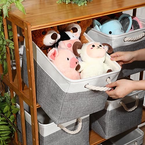 meekoo 8 Pack Collapsible Storage Bins Fabric Storage Bins Polyester Fabric Baskets with Handles Linen Closet Organizer for Shelf Home Closet Towels Toys(15 x 11 x 9.5 in,Gray White) - color: Gray White, size: 15 x 11 x 9.5 In