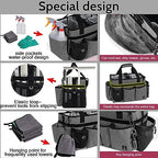 Large Cleaning Caddy Bag Built-in Sturdy Support Board, Cleaning Organizer with Detachable Divider, Cleaning Supply Tote with Adjustable Shoulder Strap&Waist Belt for Cleaners & Housekeeper - color: Grey