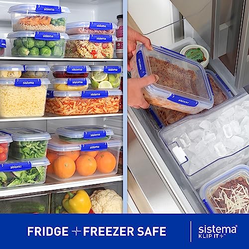 Sistema KLIP IT+ 6-Pack Rectangle Food Storage Containers, Stackable & Airtight Food Boxes with Lids, Dishwasher, Freezer, & Microwave-Safe, BPA-Free, 2.2L / 1L / 400mL - size: Assorted Sizes (6-Pack)